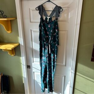 Matilda Jane Butterfly Green Humming Bird Floral Jumpsuit size M